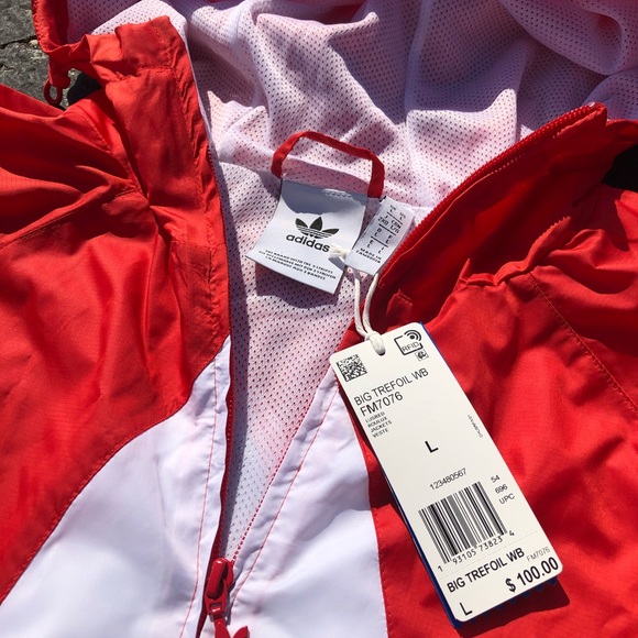 Adidas Windbreaker Jacket Coat Large Trefoil - Picture 2 of 3